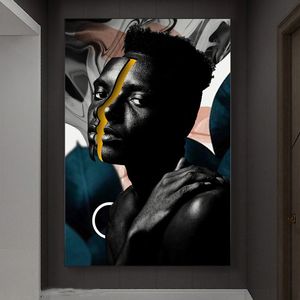抽象的な黒いアフリカの顔の肖像画アート絵画ポスターとプリントキャンバスの壁写真は、リビングルームのための家の装飾をプリントする