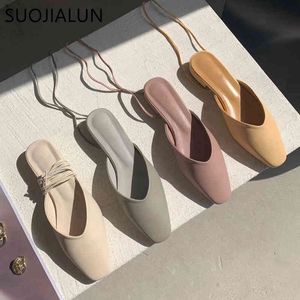 Suojialun 2021 novo verão mulheres sandálias cinta tornozelo redondo dedo do pé de pés dedos baixos mules sapatos senhoras casuais slides vestido sandal sapatos mujer c0330