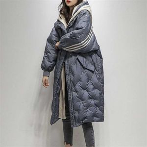 Hooded 90 White Duck Down Coat Women Long Jacket Winter Loose Down Jackets Female Overcoat Fashion Thick Parkas Lady Outwears 211108