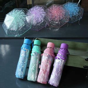 Umbrellas Transparent For Protect Against Wind And Rain Clear Sakura 3 Fold Umbrella Field Of Vision Household Gear