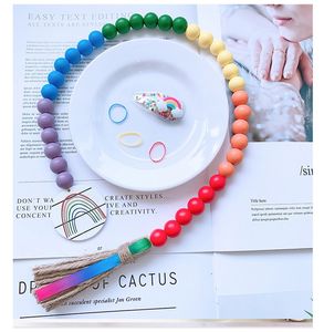 Przedszkole Rainbow Wood Bead Kreatywny Konopie Koraliki Koraliki Tassels Children Home Decor Natural Drewniane Zroszony Tassle Wiszące Ozdoby 1604 B3