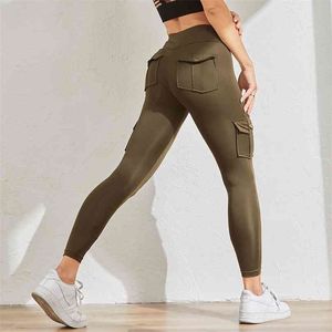 Chronchingsure mulher fitness leggings bolso cintura alta montante lifting calças sem emenda push up work out calça 210925