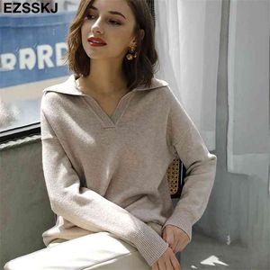 Autumn Winter polo collar oversize thick Sweater pullovers Women loose cashmere Sweater Pullover female Long Sleeve 210918