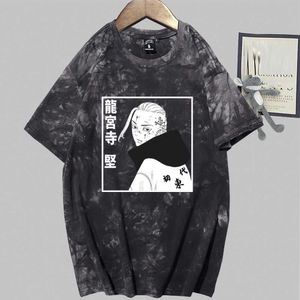 Tokyo Revengers Baskı Moda Kısa Kollu Yuvarlak Boyun Kravat Boya T-Shirt Unisex Sonbahar Y0809