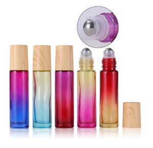 Essential Oil Bottle Party Favor Gradient Ramp Glass Roller Bottles Roll On Scent-bottle With Wood Grain Plastic Cap And Stainless Ball Ombre Color 10ml WMQ1360