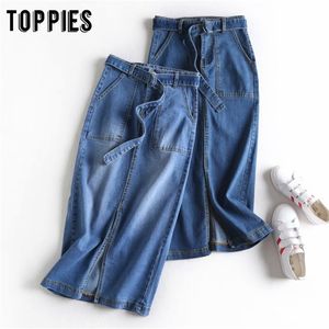 Saias Denim Womens High Winting Midi Lápis Primavera Verão Streetwear Mid Split 210421