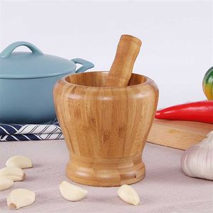1 Set Bamboe Artefact Knoflook Pers Pot Sokkel Bowl Masher Grinder Mortier en Stamper Set Herb Spice Crusher Kitchen Tool