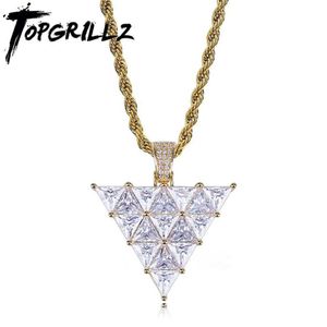 TOPGRILLZ Inverted Triangle Pendant High Quality Copper Gold Color Plated Micro Pave Cubic Zirconia Hip Hop Charm Jewelry Gift X0707