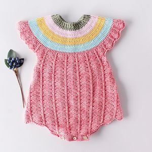 Wiosna Jesień Baby Boys Girls Pani Ubrania Knit Rainbow Collar Body Niemowląt 210429