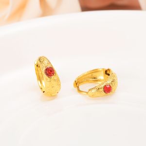 Red Zircon Earring earrings Hoop & Huggie Luxury 18 k Solid Gold crystal Fine Lovely Kid Girls Security Safety CZ Princess