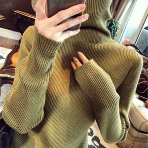 Mode Kvinnors Turtleneck Tröja Vinterslitage och långärmad Slim Montering Stickad Botten Solid Färg Lady Sweater 211103