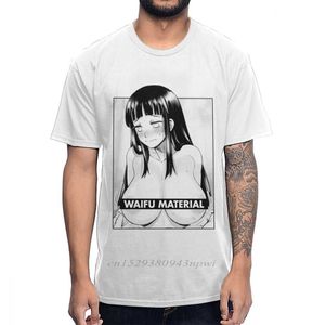 Bomull Vintage Waifu Material T-shirt Män Anime Tshirt för Man Round Collar Plus Storlek Homme Tee Shirt 210604