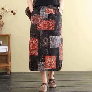 Summer Half-length Female Ethnic Style Cotton and Linen Mid-length Loose Literary Retro Women's Skirt 210507