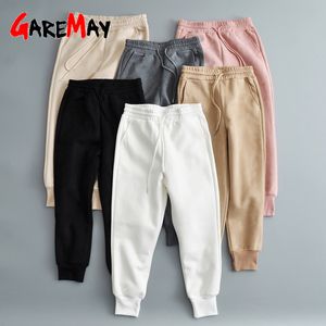 Casual Chammy White Khaki Pants Women High Waist Pockets Rope Trousers Winter Female Thick Warm Lady's Joggers 210428