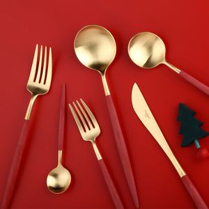 Nordic Red Dinnerware Set Forks Knives Spoons Western Porslåda Royal Bestick Sked Chopsticks Hög kvalitet