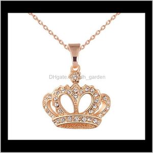 & Pendants Drop Delivery 2021 Fashion Gold Plated Crystal Pendant Necklace Rhinestone Crown Wedding Jewelry Bride Women Girls Chain Necklaces