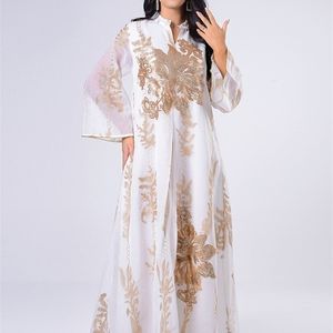 Siskakia Sequins Embroidered Abaya Dress For Women Moroccan Kaftan Turkey Arabic Jalabiya White Islamic Ethnic Robe Eid 210623