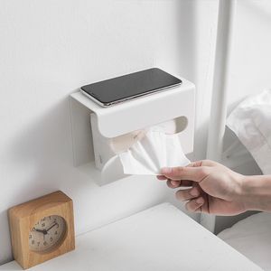 Simple Wall Mounted Adhesive Tissue Box Napkin Holder Desktop Tray Bathroom Paper Towel Storage Kitchen Napkin Container