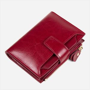 Kvinnliga plånböcker äkta läder mode lyx vertikal kort anti stöldhållare handväska plånbok