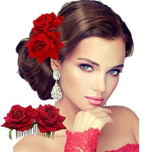 Handgjorda tygblomma Rose Bride Hair Comb Headdress Beach Wedding Hairs Tillbehör Huvudstycke för kvinnor 10st