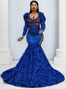 2021 Arabic Aso Ebi Royal Blue Luxurious Mermaid Evening Dresses Lace Beaded Prom Dress Crystals Formal Party Second Reception Gow202u