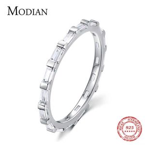 100% reale argento sterling 925 pieno chiaro CZ anello di barretta di lusso per le donne Cassic fidanzamento di nozze gioielleria raffinata 210707