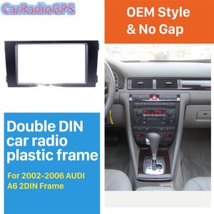 Svart dubbla din bilradio Fascia för 2002-2006 AUDI A6 Panel Adapter DVD Frame Dash Installation Kit