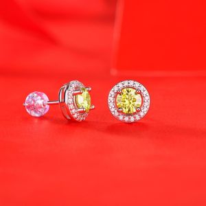Stud S925 Brincos de Prata Esterlina Moissanite Ouro Saco Redondo Passado Diamante Test Moda Doce Jóias Presente