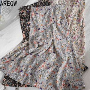 Korean Chiffon Half-length Female Spring and Summer Sweet Floral High Waist Over-the-knee Skirt 210507