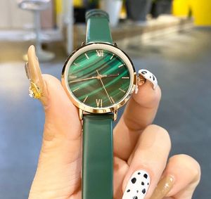 Women's Watches Casual Leather Quartz Wristwatch Ladies Geometric Green Malachite dials Stainless steel Roman number Clock 32mm