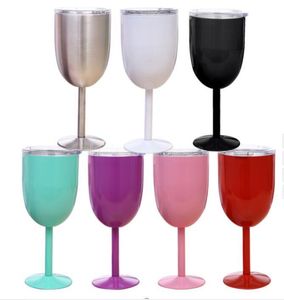 DHL oz Stainless Steel Wine Glasses Goblet Sealed Stemless Tumbler Double Wall Vacuum with lid Unbreakeble for Travel Party Home FY4697 CS11
