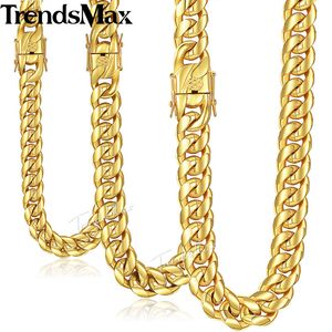 Trendsmax Miami Curb Cuban Mens Necklace Chain 316L StainlSteel Hip Hop Gold Silver Color 8/12/14mm KHNM19 X0509
