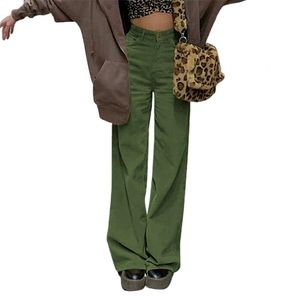 Vintage Teenager Skater Dziewczyna Styl Baggy Spodnie Streetwear Corduroy Fashion High Paist Brązowe spodnie 211115