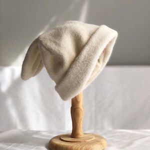 Draping Rabbit Ears Rabbit Fur Bonnet Hat For Women Autumn Winter Knitted Wool Hats Japanese Korean Warm Velvet Beanies Hats Y0911