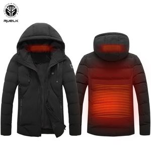 RUELK Winter Mens Fashion Padded Jacket Smart Heating Hooded Electric Large Size 211129