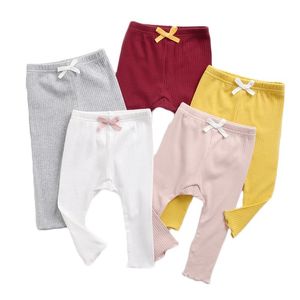 Höst Nyfödda Baby Girls Leggings Bowknot Ribbed Småbarn Kids Skinny Byxor Spädbarn Byxor 210413