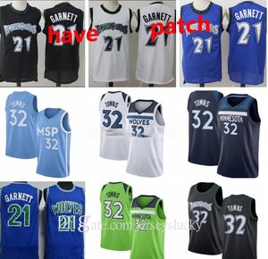 أعلى جودة الرجال Minnesotatimberwolves Kevin Garnett 21 Town 32 Vintage Titched White Black Blue Basketer Courseys Shorts S-2xl