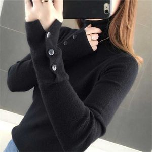 JMPRS Jesień Kobiety Turtleneck Sweter Moda Winter Pullover Slim Dzianiny Długi Rękaw Przycisk Jumper Lady Podstawowy Top 211011