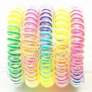 Frauen Mädchen elastische Haarbänder Spiralform Spule Haargummis Kreis Telefondraht Linie Stirnband Regenbogen Farbverlauf Kopfbedeckung Zubehör