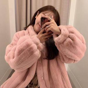 Women's Fur & Faux 2021 Small Stand Collar Imitation Grass Coat Women Winter Clothes Mid Length Young Fashion Lady Mink Plush