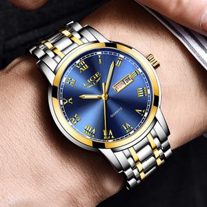 Мужские часы Lige Top Brand Luxury Full Steel Quartz Business Gold Watch Wear Sport Водонепроницаемые наручные часы Relogio Masculino 210527