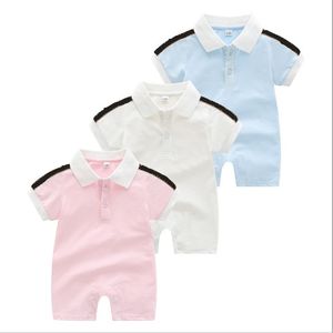 Cute Baby Boys Girls Brand FF Rompers Toddler Summer Short Sleeve Jumpsuits Infant Turn-Down Collar Onesies Kids Romper