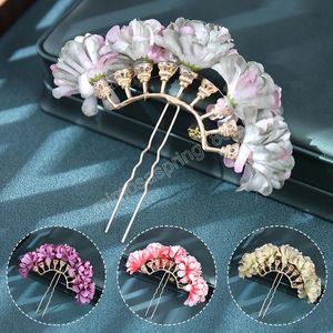 U Kształtowane Włosy Kije Dla Kobiet Moda Handmade Vintage Hanfu Kwiat Kwiat Hairpins Bride Noiva Wedding Włosy Akcesoria Biżuteria