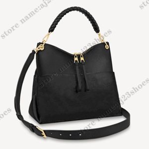 Maida Functional Ripped Hobo Bag Buttes Black Reliëf Grain Leather Duffle Luxurys Designers Tassen M45522