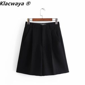 Woman Five-Point Pants Harajuku High-Waist Straight-Leg Black Office Femme Summer High Waist Wide Leg 210521