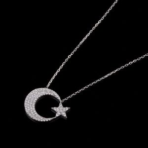 Crescent Star Model Turkish Necklace Solid 925 Sterling Silver Women For Gifts