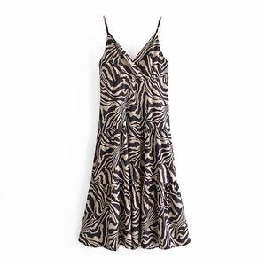 Sexiga Kvinnor V Neck Sling Klänning Sommar Mode Ladies High Street Vintage Kvinna Animal Print 210515