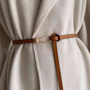 Novo fino cinto de couro feminino curva cintos de lazer para mulheres laço cinto cintos knotted vestido casaco cintura acessórios g220301
