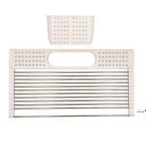 NEWMULTI-ANVÄNDNING Kök Torkningsställ för lagringshållare över diskbänken Roll-up Dish-Racks Foldbar Frukt Vegetabilisk Kött Organizer Bricka RRE11413