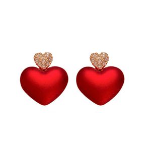 Корейский 2021 Форма сердца Серьги для формы сердца для женщин Белый Красный Цвет Металл Простые Серьги Партии Ювелирные Изделия